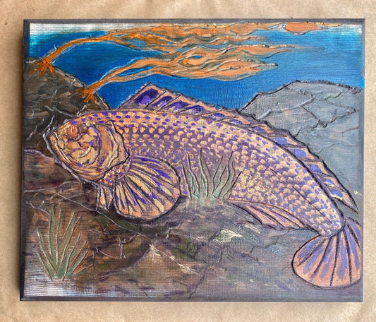 Hand Carved Wooden Fish Plaque Daniel Floyd Inventory #1 Purple