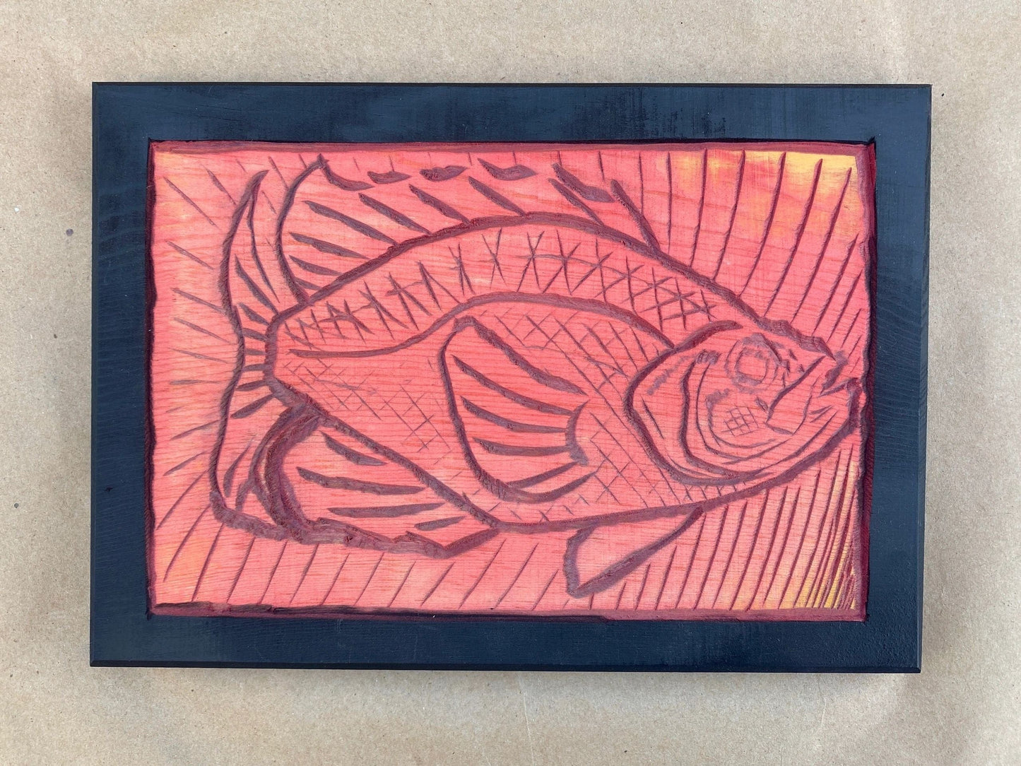 Hand Carved Wooden Fish Plaque Daniel Floyd Inventory #4 Black and Red