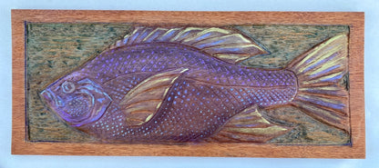 Hand Carved Wooden Fish Plaque Daniel Floyd Inventory #5 Purple / Golden Iridescent