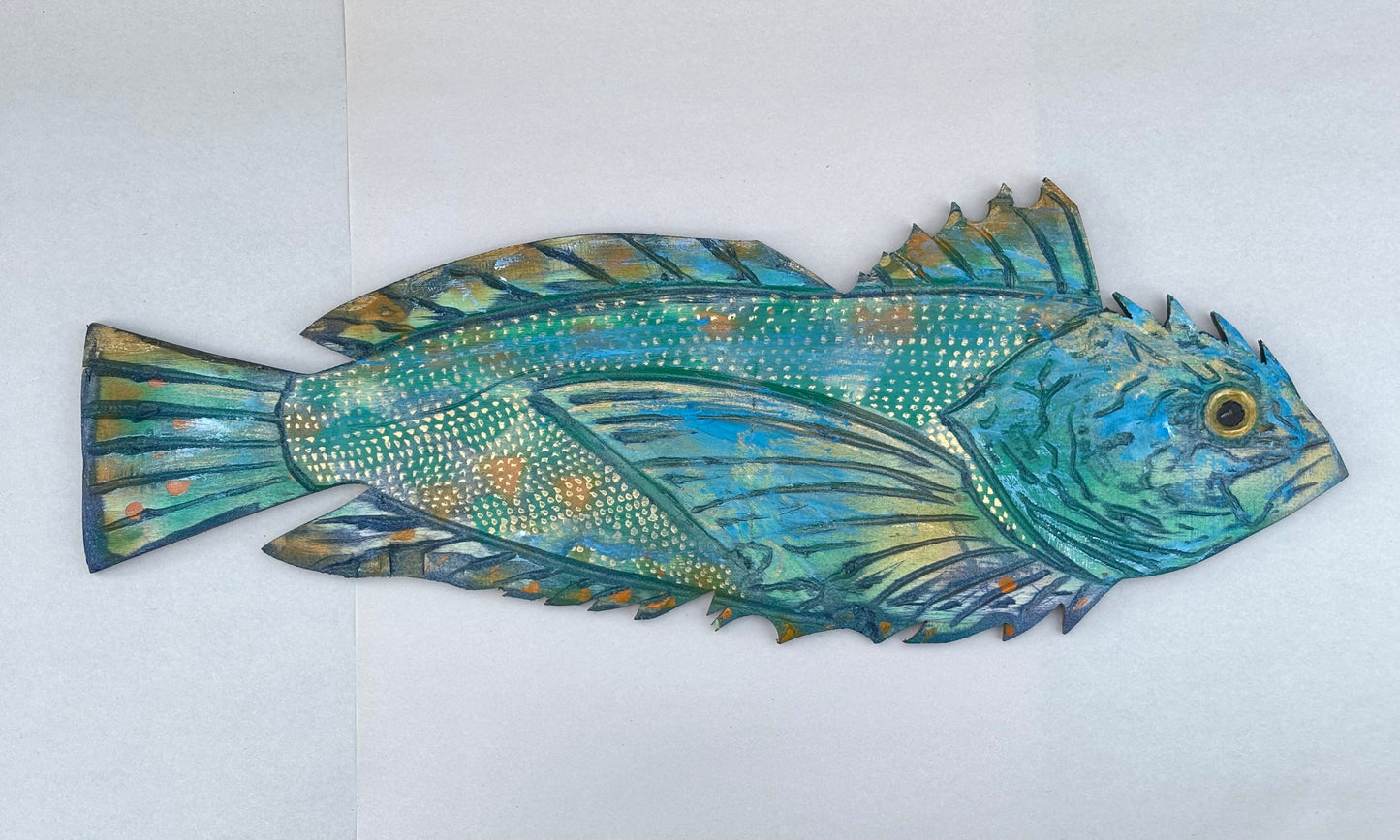 Hand Carved Wooden Ling Cod Fish Daniel Floyd Consignment
