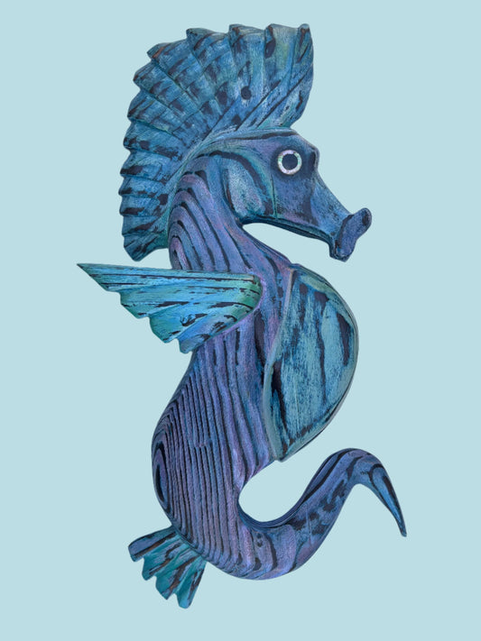 Hand Carved Wooden Seahorse - Purple/Blue JP Bravo Consignment