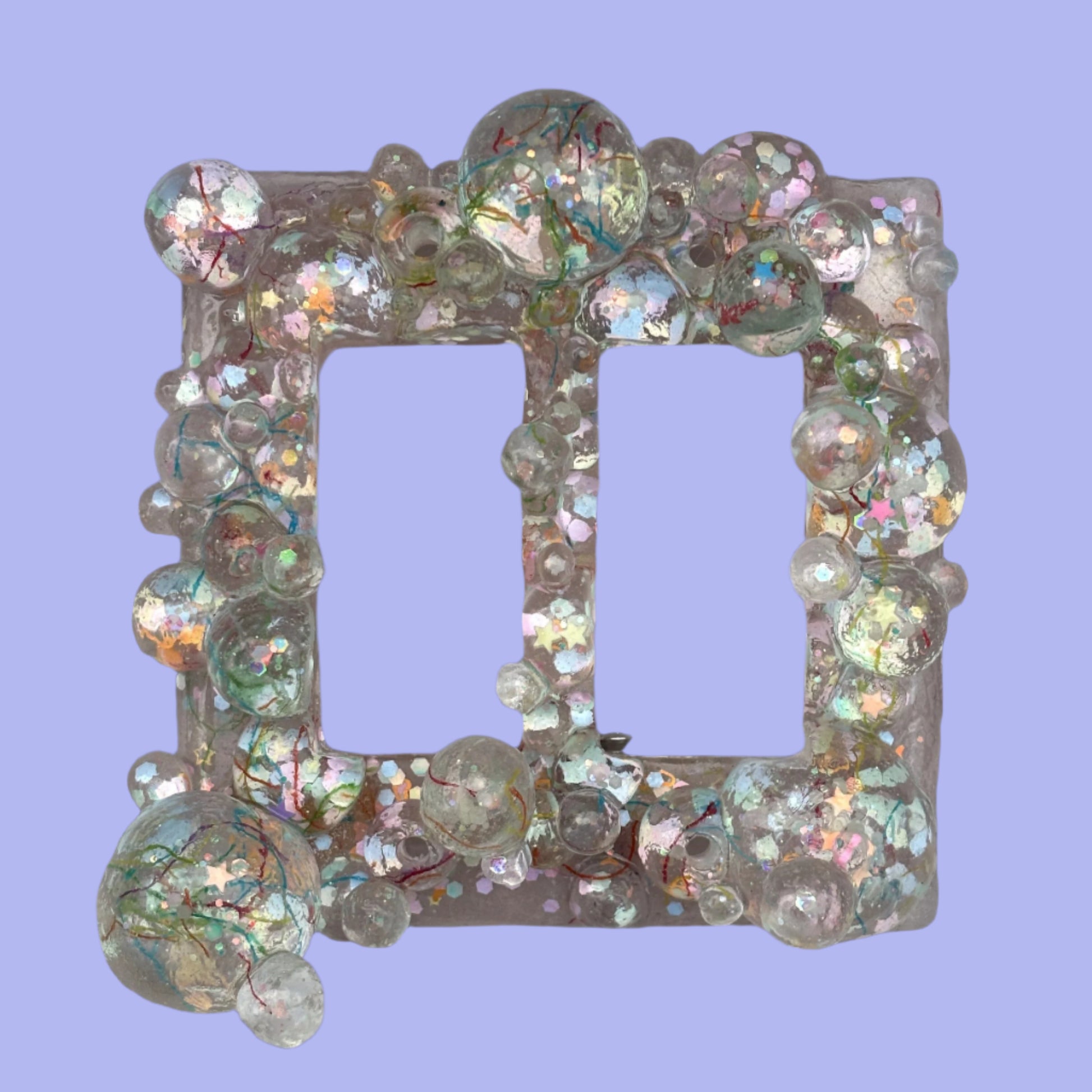 HAND CASTED RESIN DOUBLE BUBBLE SWITCH PLATE Andrea Forbush Consignment 1. Clear- Rainbow