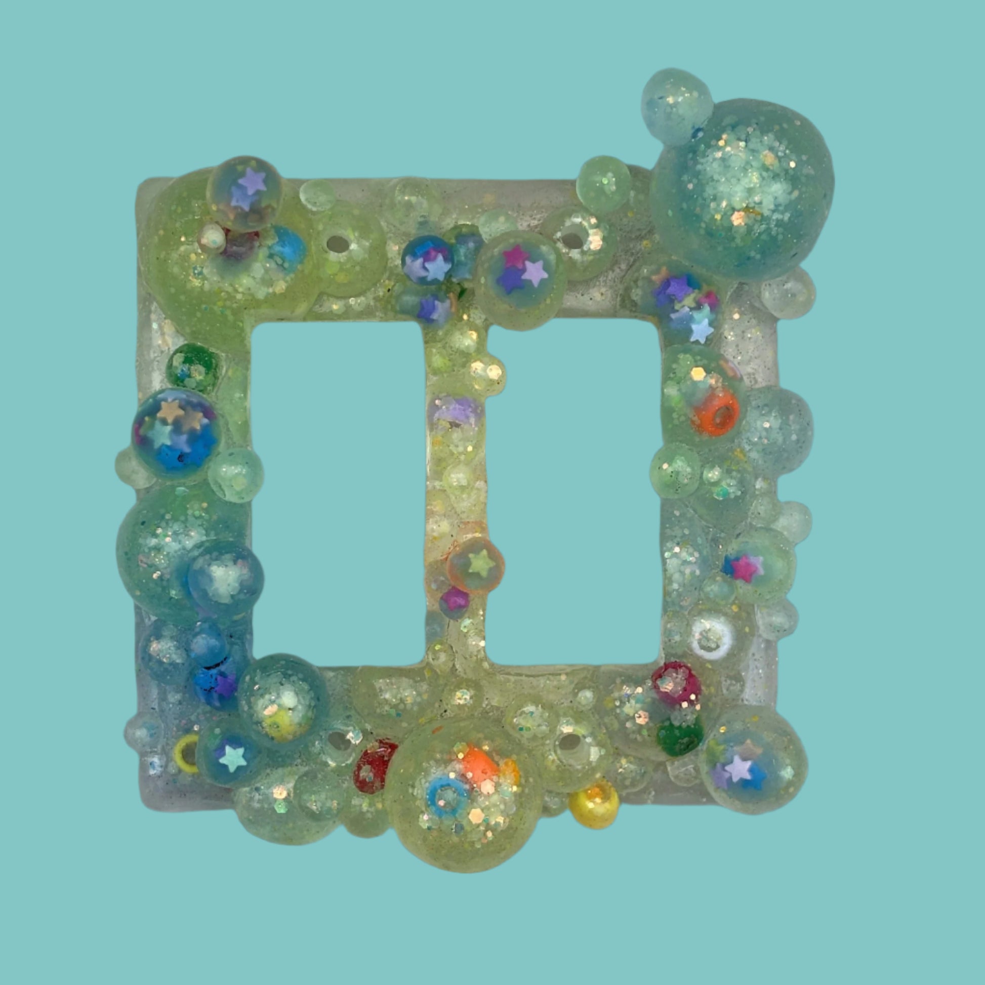HAND CASTED RESIN DOUBLE BUBBLE SWITCH PLATE Andrea Forbush Consignment 4. stars - yellow/bue