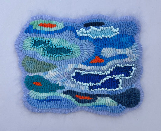 Hand Hooked "Blue Reflections" Trivet S Newton Consignment