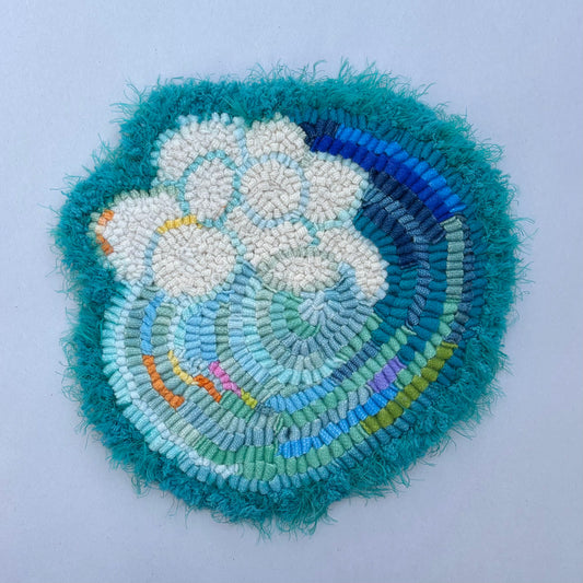 Hand Hooked "Clouds At Sea" Trivets S Newton Consignment Cloud Sky-Blue