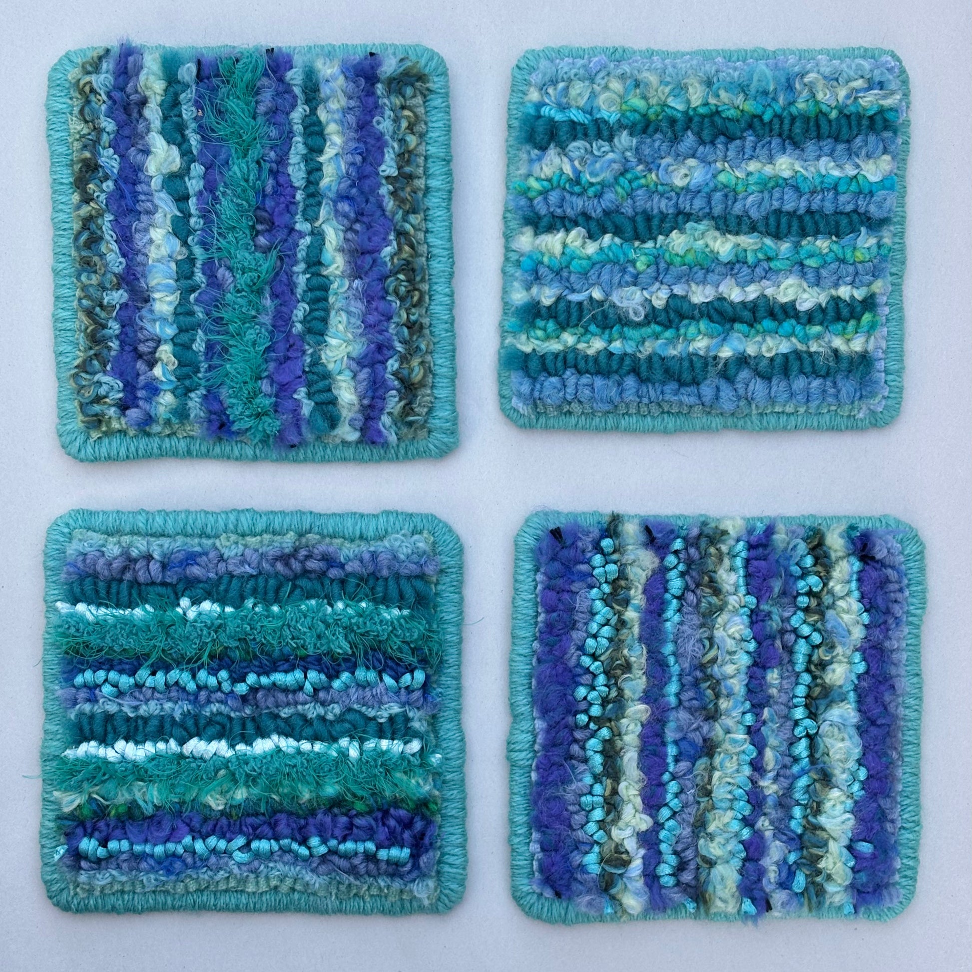 Hand Hooked Sea-Blue Coasters S Newton Consignment
