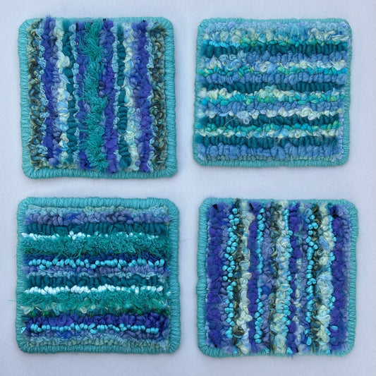 Hand Hooked Sea-Blue Coasters S Newton Consignment