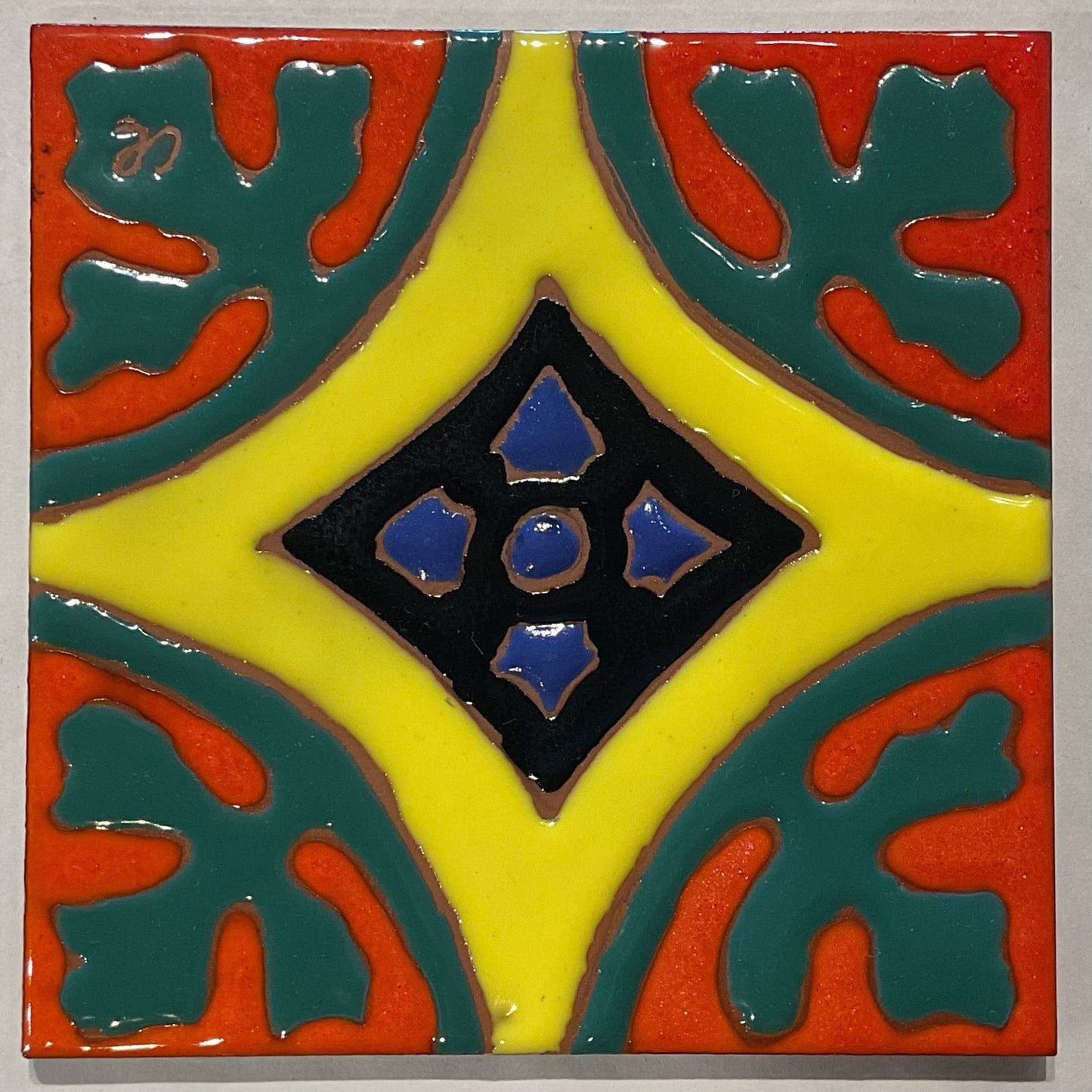 Hand Painted Catalina Art Deco Tiles Chris R Inventory 6 : green/red