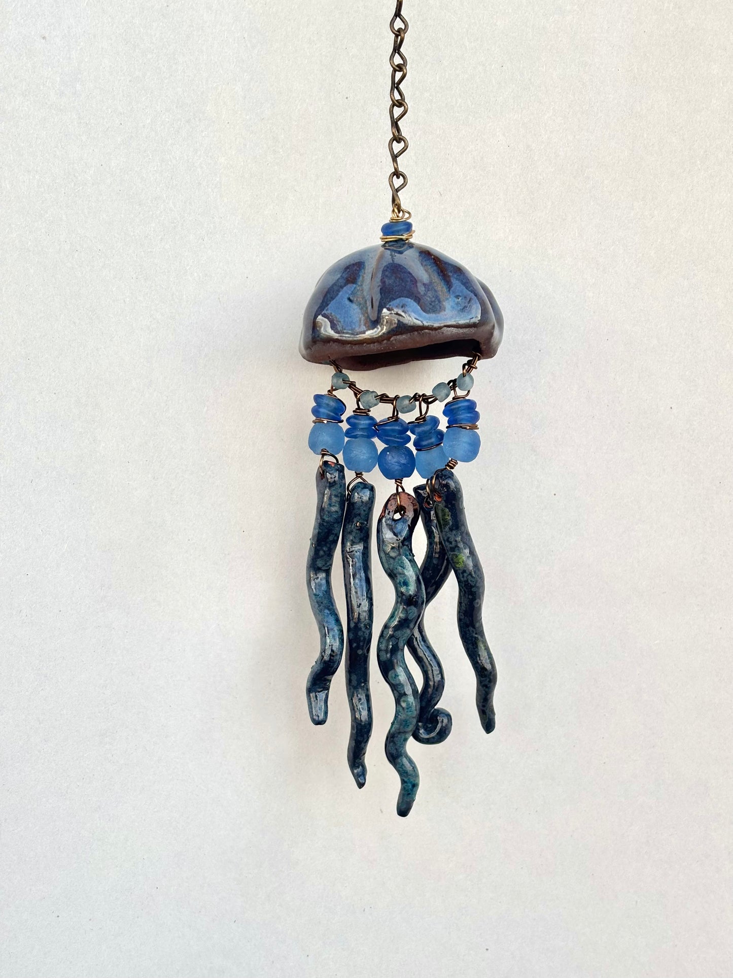 Hand Sculpted Ceramic Jellyfish Heidi Duran Consignment Small : Blue/Earth Tones (3"x 9")