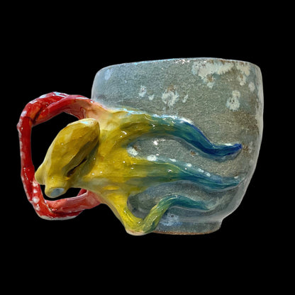 Hand Sculpted Octopus Mug with Tentacle Handle Yen Joy Consignment BLUE-GRAY MUG - RAINBOW OCTOPUS