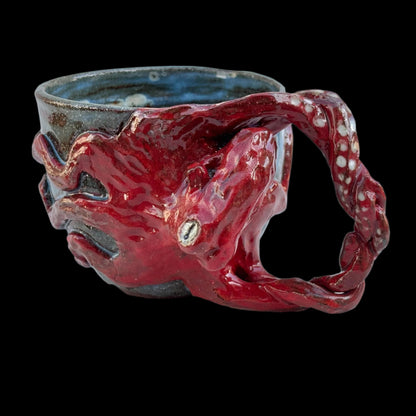 Hand Sculpted Octopus Mug with Tentacle Handle Yen Joy Inventory BLACK CERAMIC MUG - RED OCTOPUS