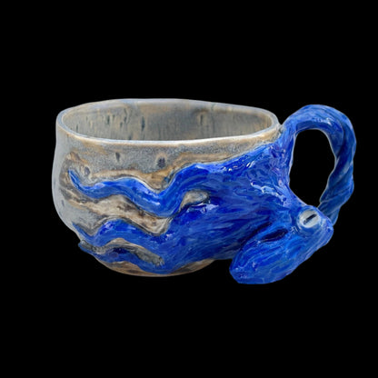 Hand Sculpted Octopus Mug with Tentacle Handle Yen Joy Inventory BLUE-GRAY MUG - OCTOPUS