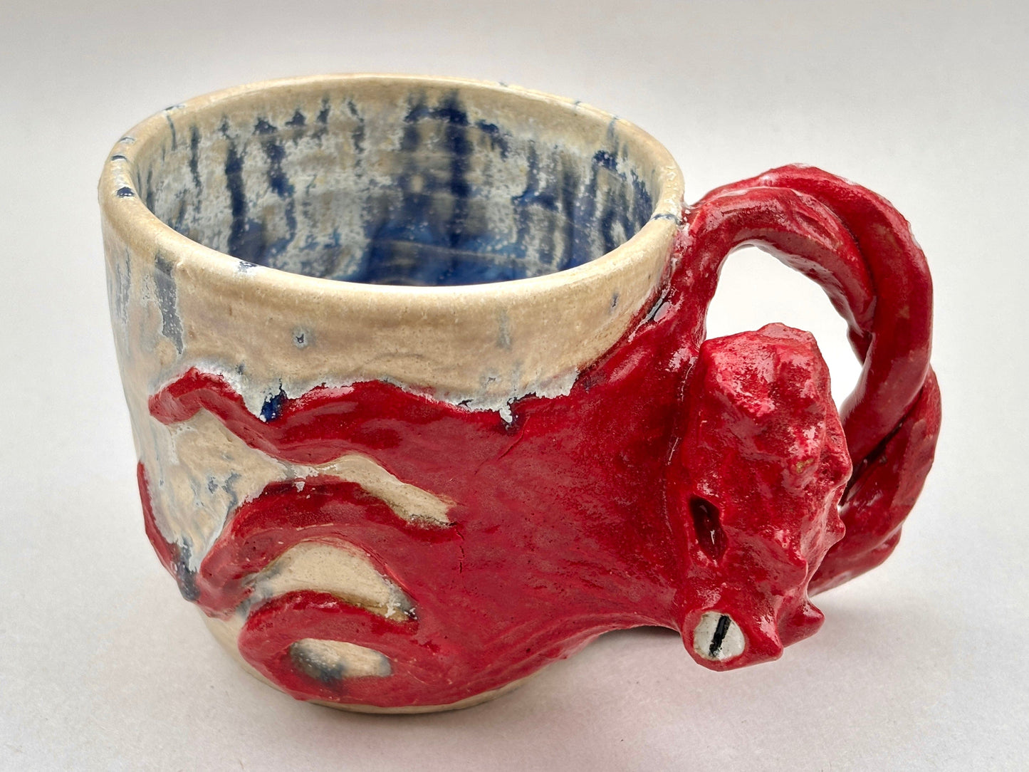 Hand Sculpted Octopus Mug with Tentacle Handle Yen Joy Inventory DRIPPYBLUE - RED OCTO.