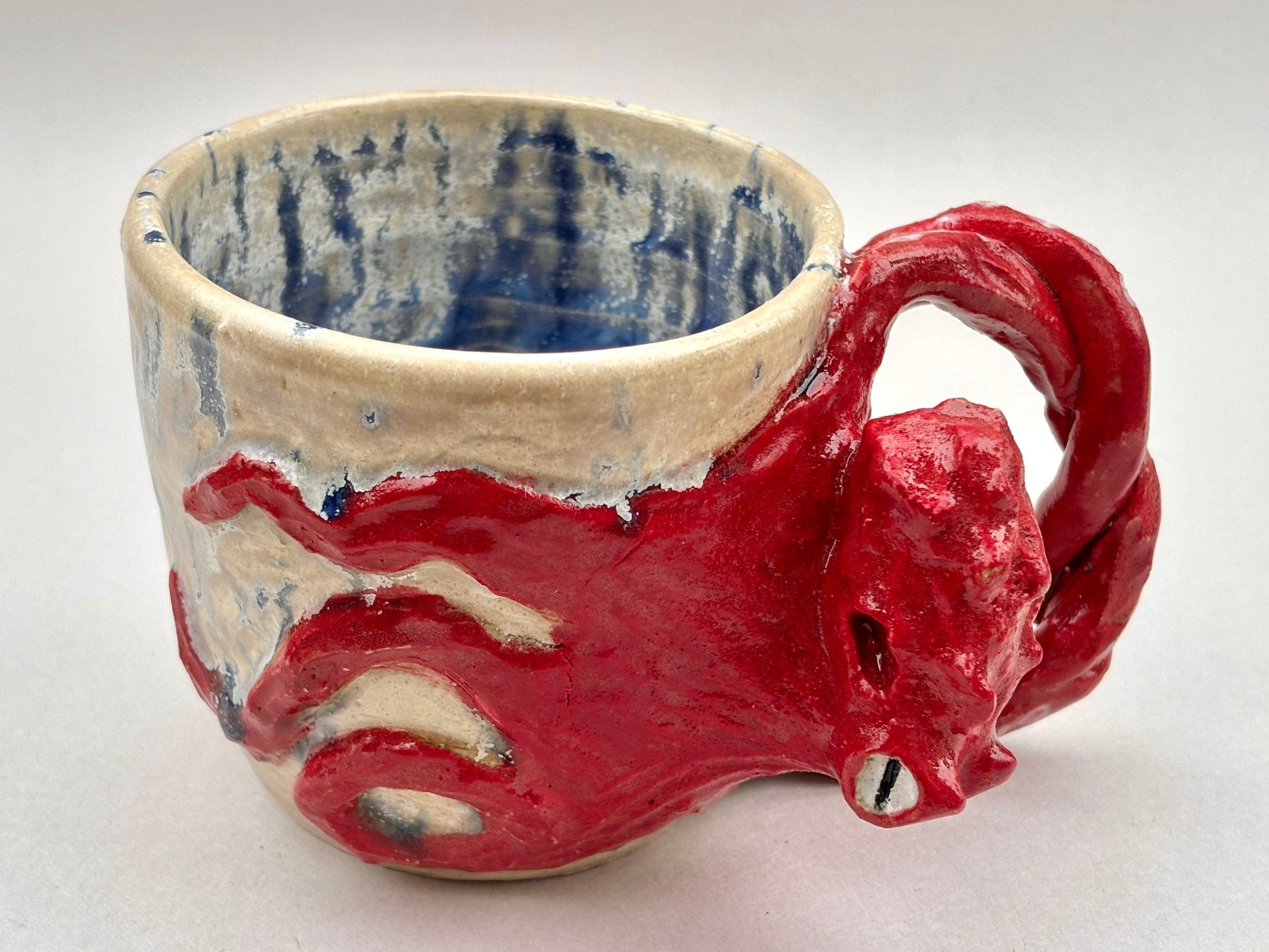 Hand Sculpted Octopus Mug with Tentacle Handle Yen Joy Inventory DRIPPYBLUE - RED OCTO.