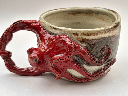 Hand Sculpted Octopus Mug with Tentacle Handle Yen Joy Inventory MARBLED BROWN - RED OCTOPUS