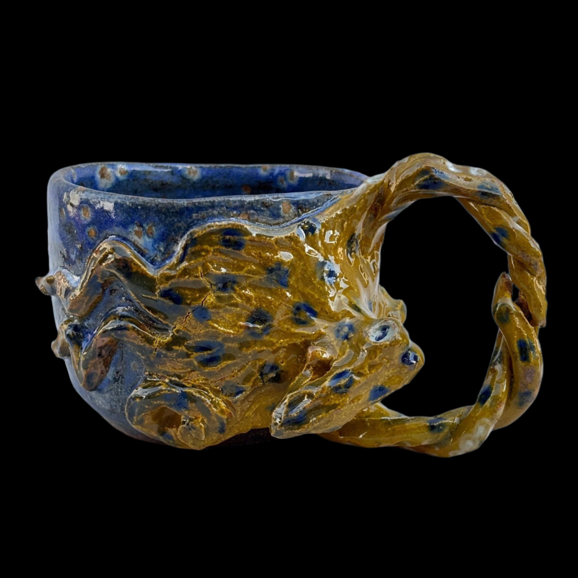 Hand Sculpted Octopus Mug with Tentacle Handle Yen Joy Inventory NAVY BLUE MUG - BLUE SPOTTED OCTOPUS