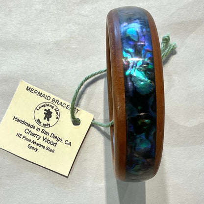 Hand Turned Wooden Bangles with Shells Laughing Moon Consignment 5 : New Zealand Paua on Cherry Wood : 8"