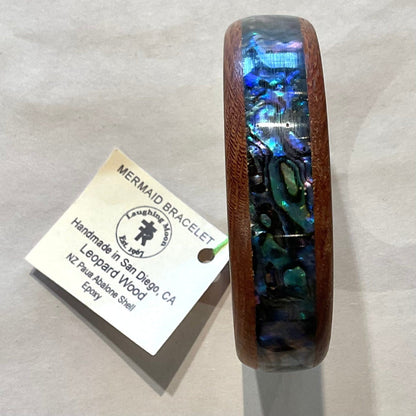 Hand Turned Wooden Bangles with Shells Laughing Moon Consignment 6 : New Zealand Paua on Leopard Wood : 7"