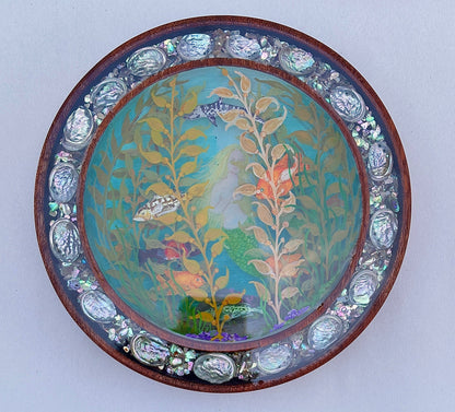 Hand Turned Wooden Dioramas-Porthole Underwater Scene Laughing Moon Consignment Garibaldi Sheephead Calico Fish and Mermaid