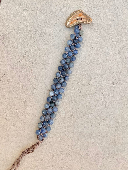 Hand Woven 3-Row Precious Stone Bracelets Heidi Duran Inventory Kyanite w/Flying Fish button