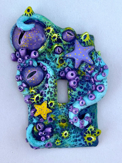 Handmade Resin Light Switch Plates - Single Andrea Forbush Consignment Blue with purple eyes