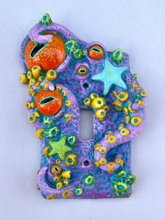 Handmade Resin Light Switch Plates - Single Andrea Forbush Consignment Purple with orange eyes