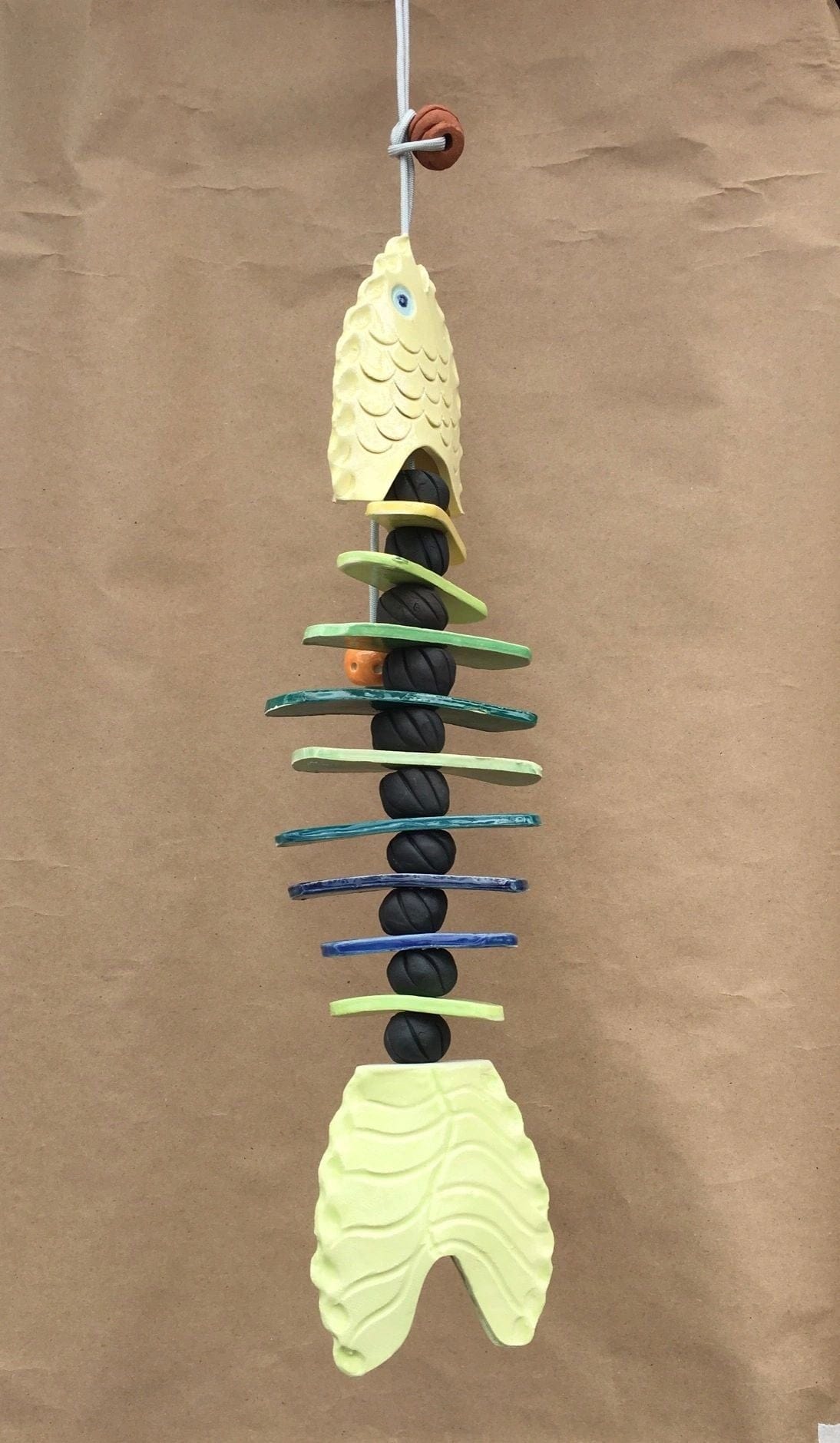 Hanging Ceramic Bone Fish B Sessions Consignment Blues and Greens (Monochromatic)