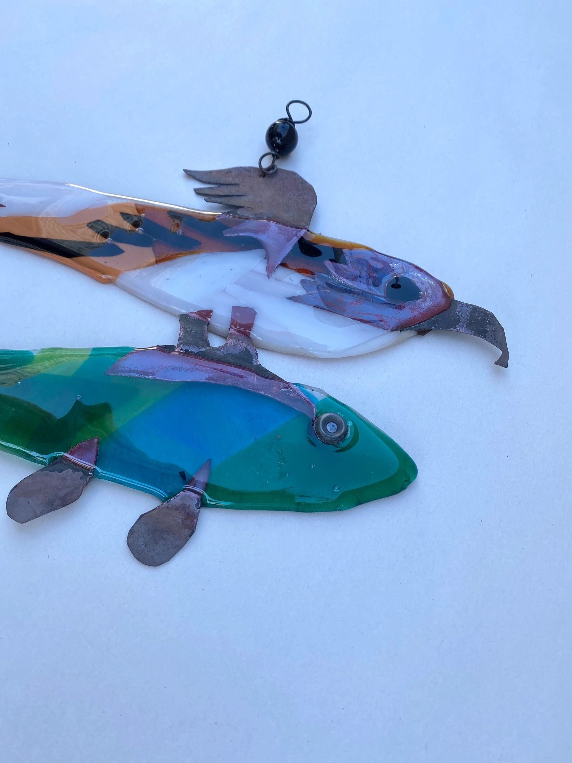 "Hawk Fish" Fused Glass Hanging Sculpture Wired Glass Inventory