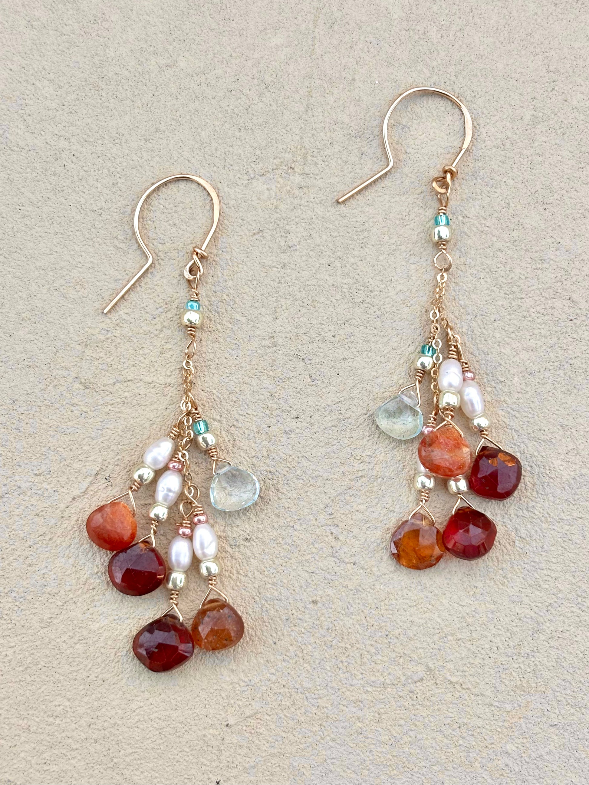 Hessonite Garnet, Pearl and Topaz 14K GF Earrings Elise Peters Inventory