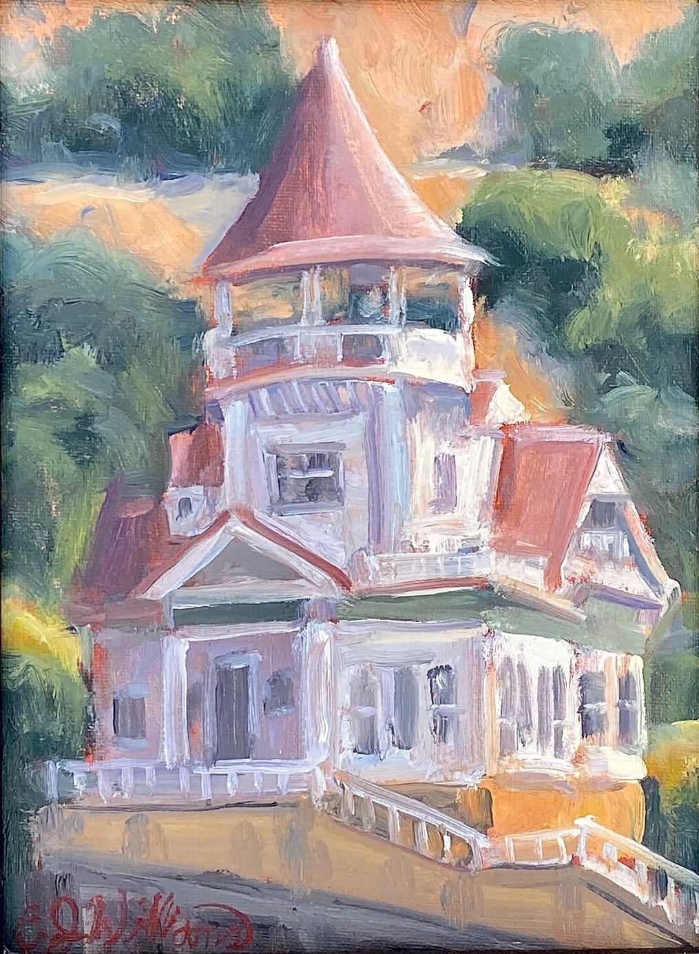 "Holly Hill House" Original Oil Painting - Framed EJ Williams Consignment