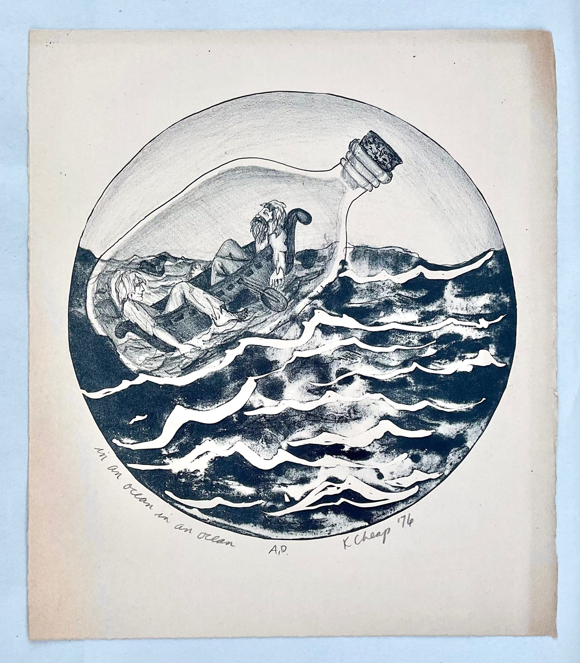 "In an Ocean, In an Ocean" Limestone Lithograph Print Afishinados Consignment