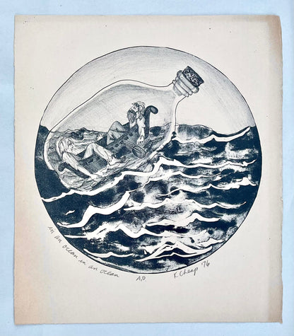 "In an Ocean, In an Ocean" Limestone Lithograph Print Afishinados Consignment