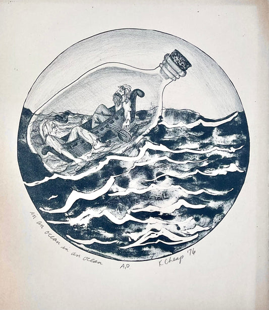 "In an Ocean, In an Ocean" Limestone Lithograph Print Afishinados Consignment