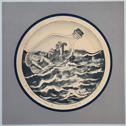 "In an Ocean, In an Ocean" Limestone Lithograph Print - Limited Edition Afishinados Consignment