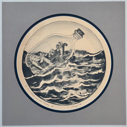 "In an Ocean, In an Ocean" Limestone Lithograph Print - Limited Edition Afishinados Consignment