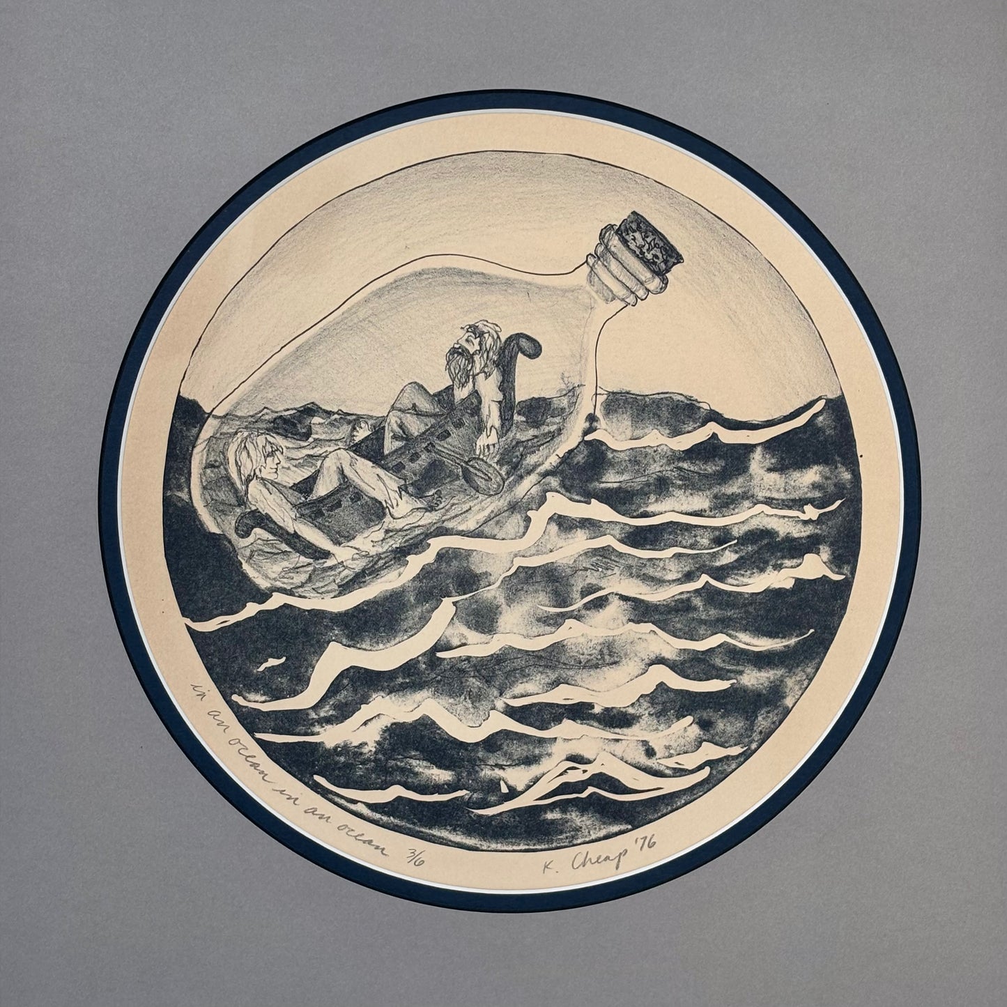 "In an Ocean, In an Ocean" Limestone Lithograph Print - Limited Edition Afishinados Consignment