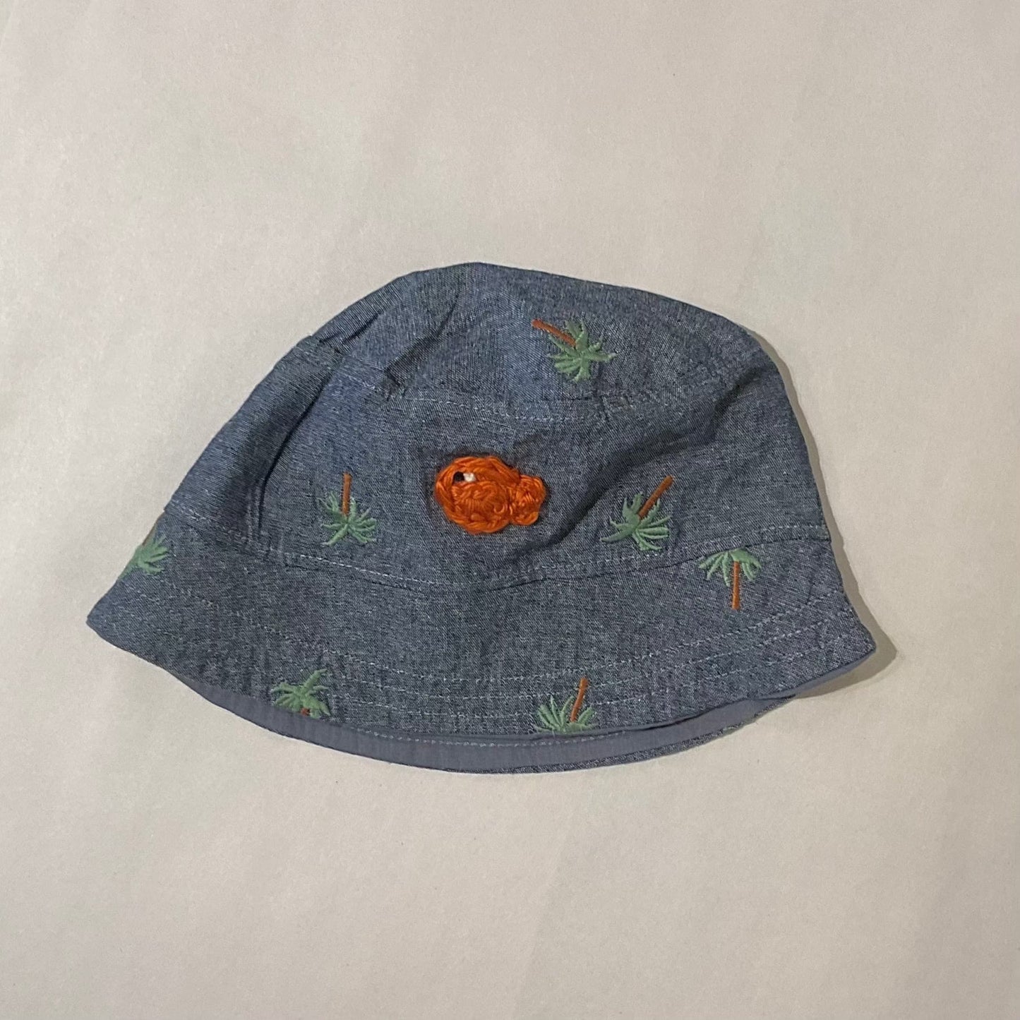 Infant/Kid Bucket Hat with Crocheted Garibaldi K Hawthorne Consignment 2-4yr Denim Palm Trees
