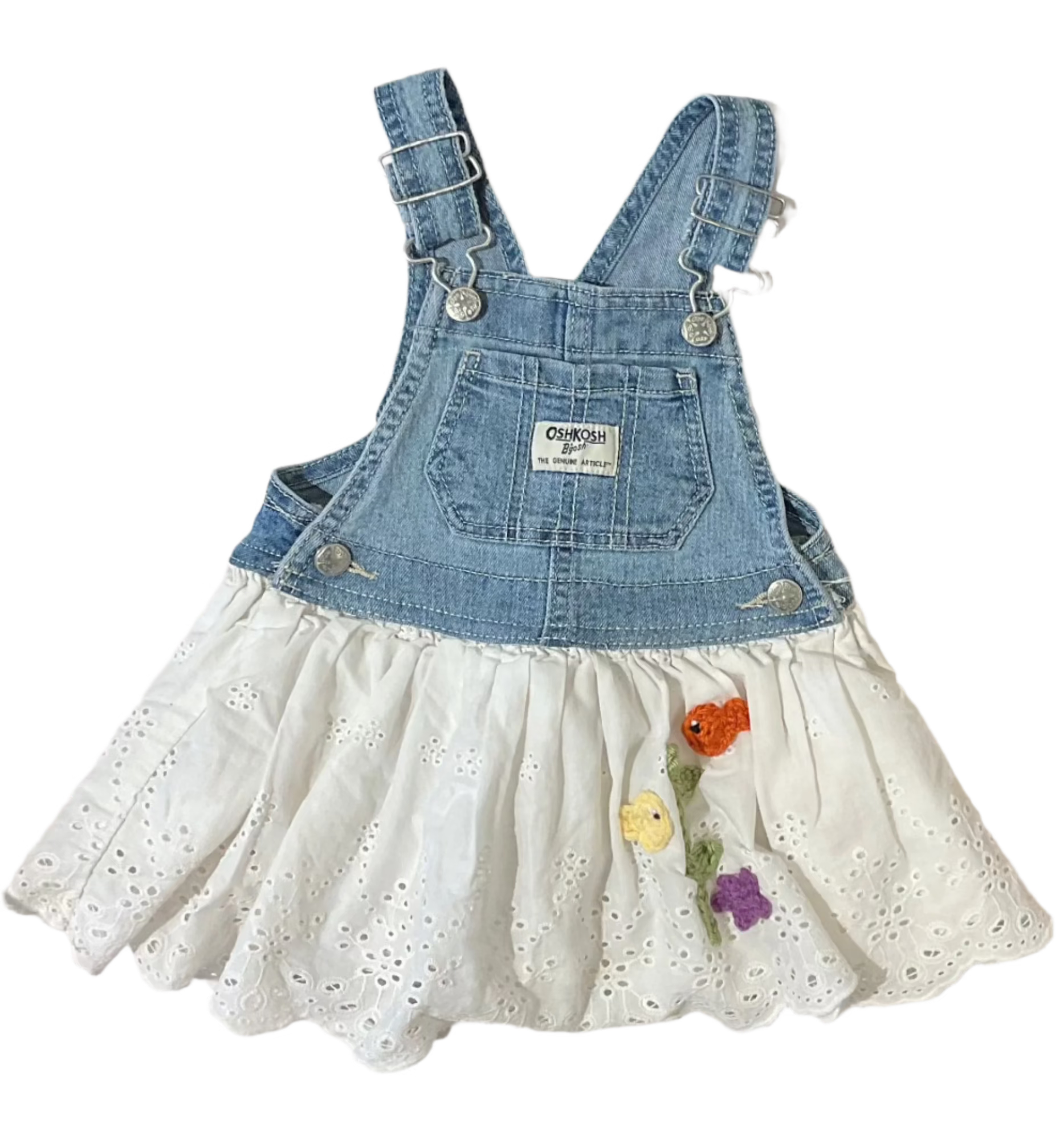 Infant/Toddler Eyelet Denim Overall Dresses K Hawthorne Consignment 12mo.