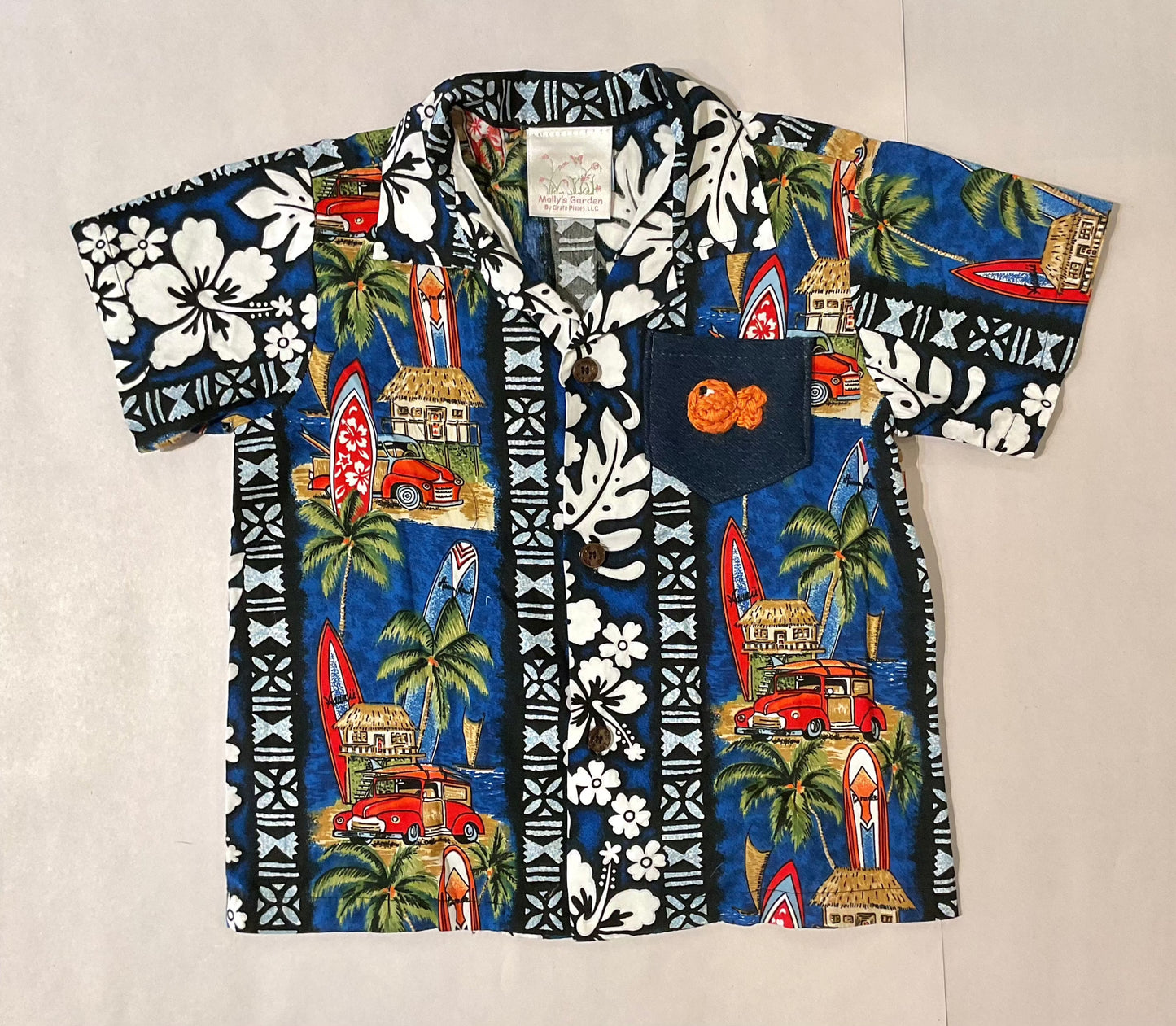 Infant/Toddler Hawaiian Shirt with Crocheted Garibaldi K Hawthorne Consignment 4T Navy Blue