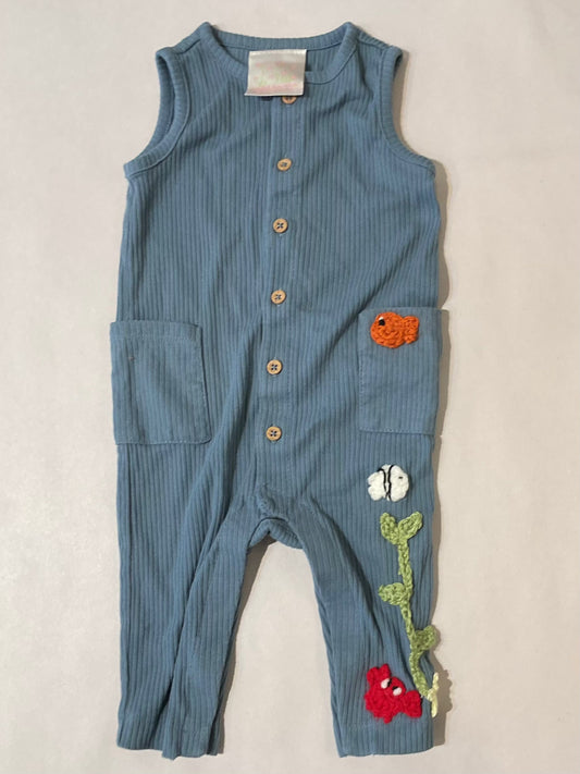Infant/Toddler Overalls with Crocheted Fish K Hawthorne Consignment 6mo. Ribbed