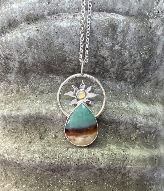 "Island Sunrise" Opalized Wood with Opal Sterling Necklace Amy Jahn Consignment