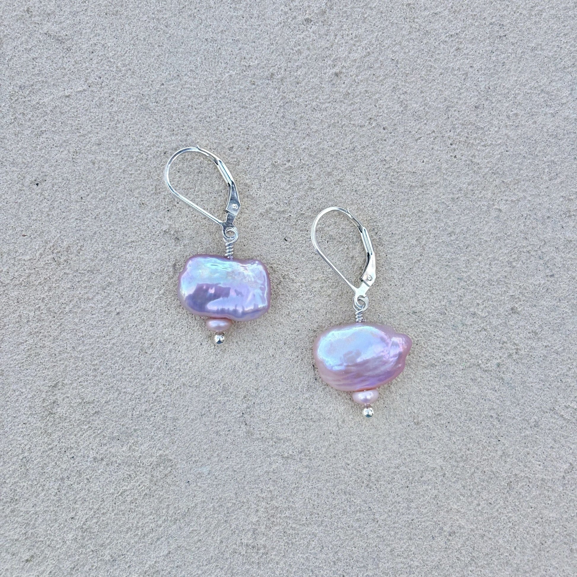 Keishi Nugget Pearl with Semi-precious Stone Earrings -Sterling Amy Jahn Consignment light pink toned pearls with tiny pearls