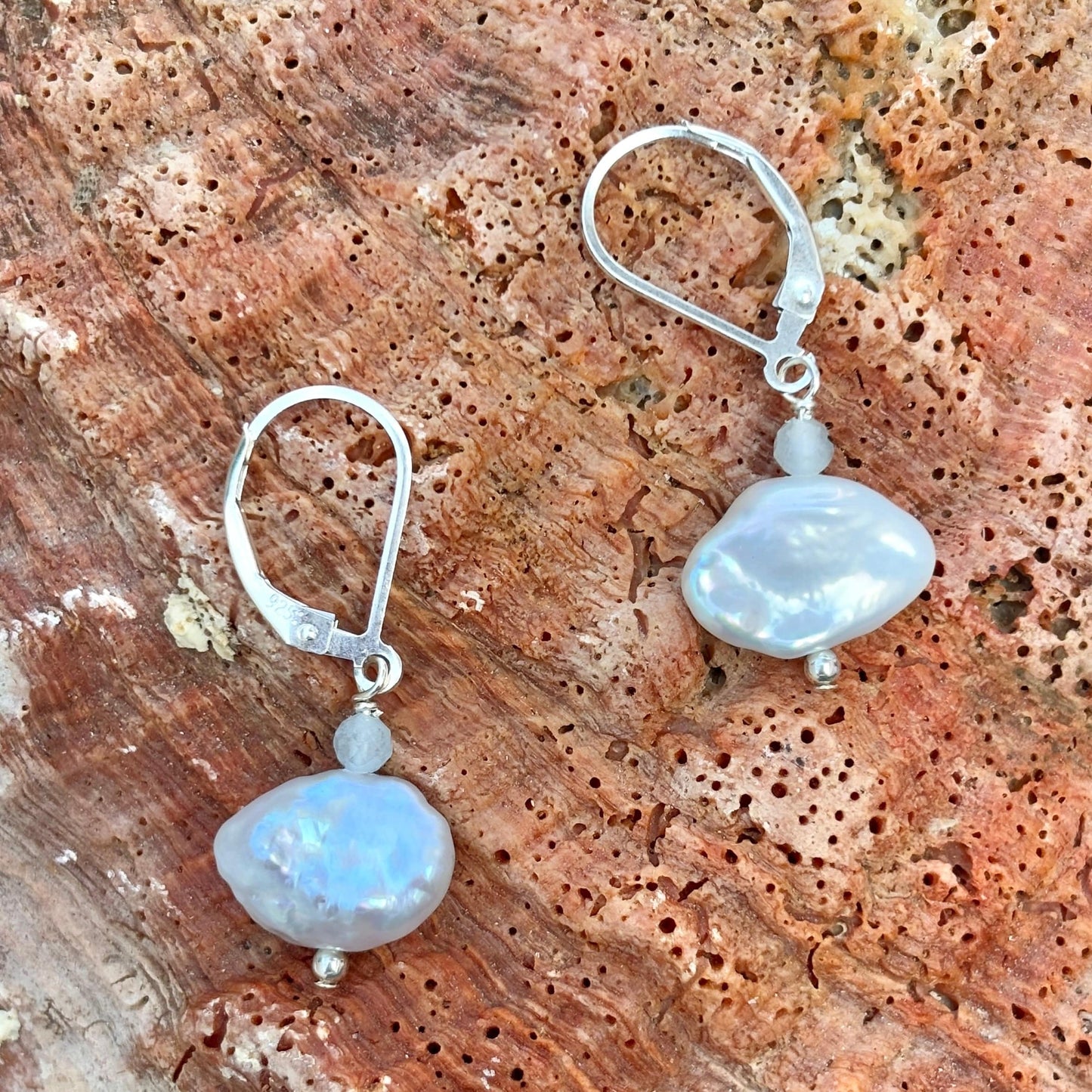 Keishi Nugget Pearl with Semi-precious Stone Earrings - Sterling Amy Jahn Consignment with Aquamarine