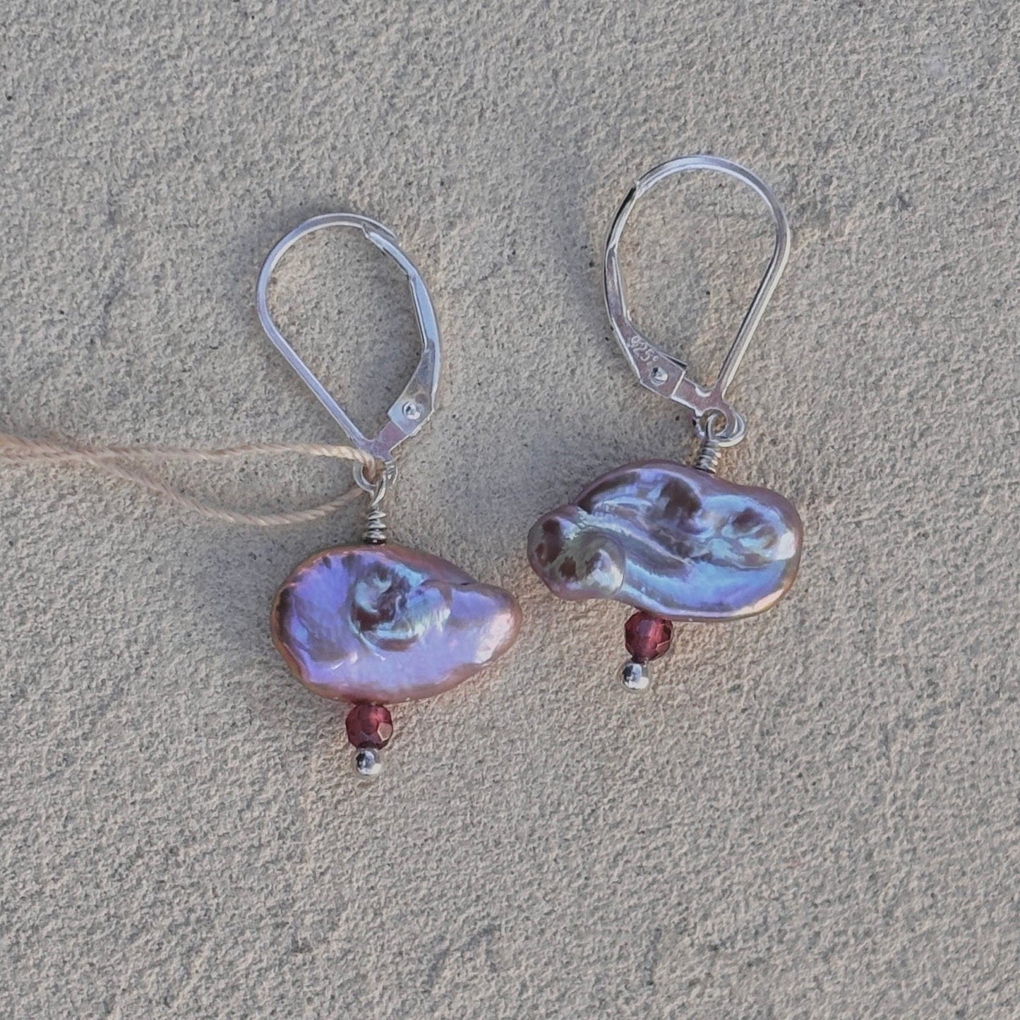 Keishi Nugget Pearl with Semi-precious Stone Earrings - Sterling Amy Jahn Consignment with Garnet