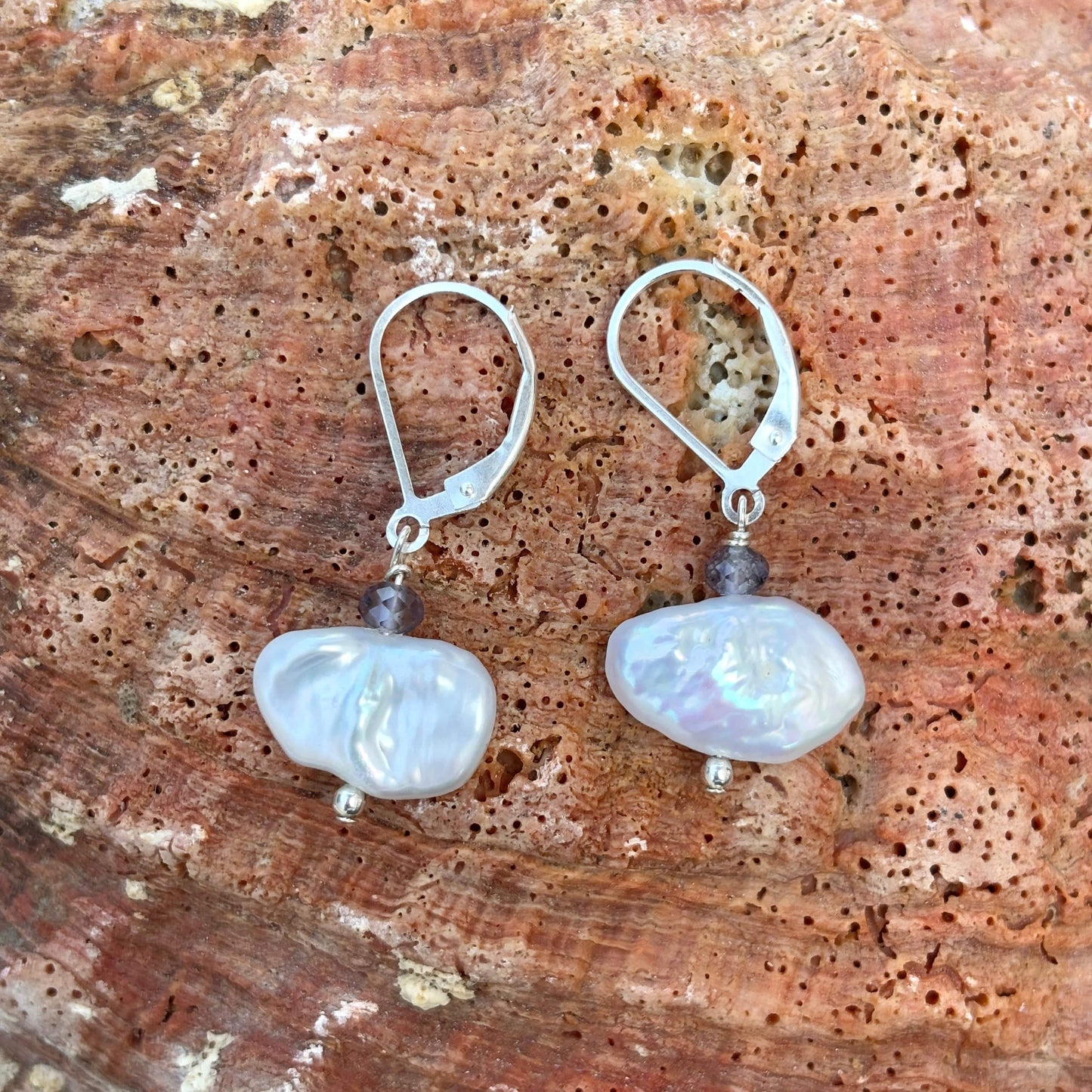 Keishi Nugget Pearl with Semi-precious Stone Earrings - Sterling Amy Jahn Consignment with Iolite