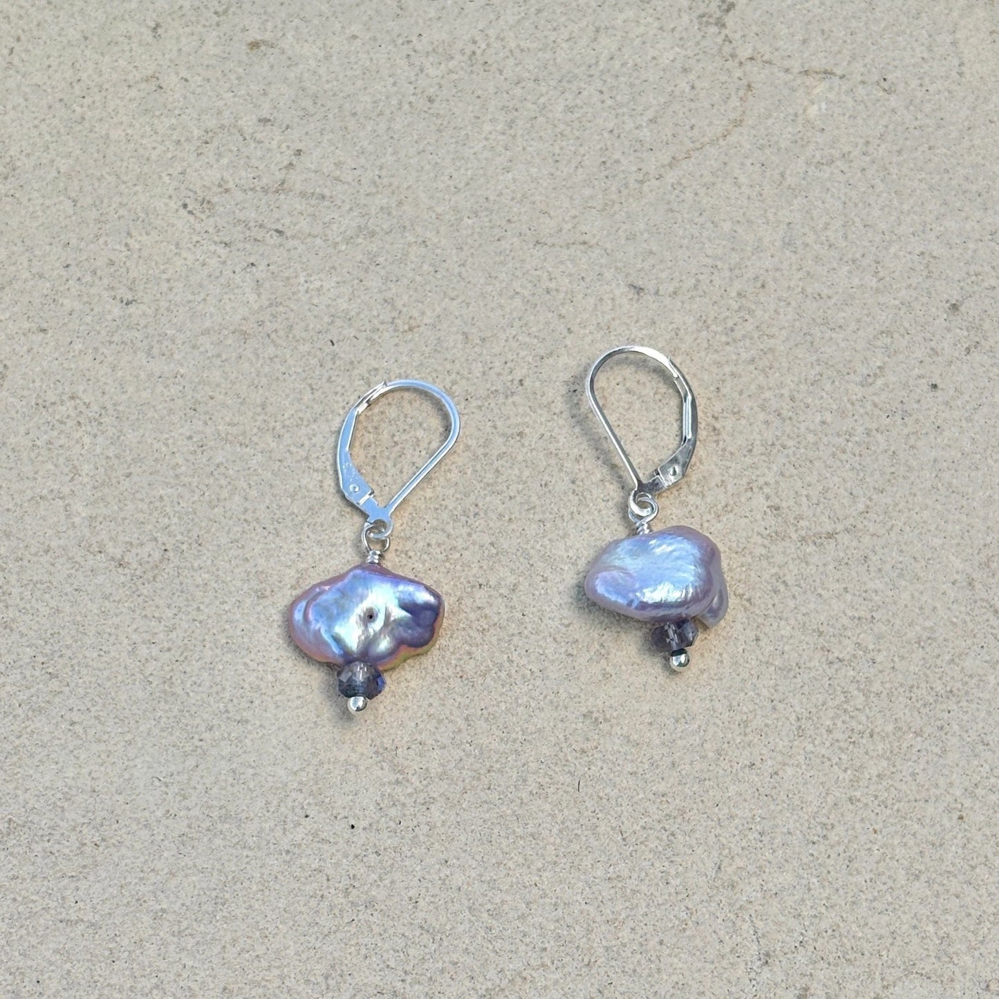 Keishi Nugget Pearl with Semi-precious Stone Earrings -Sterling Amy Jahn Consignment with Iolite