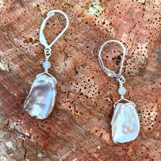 Keishi Pearl with Semi-precious Stone Earrings - Sterling Amy Jahn Consignment with Aquamarine