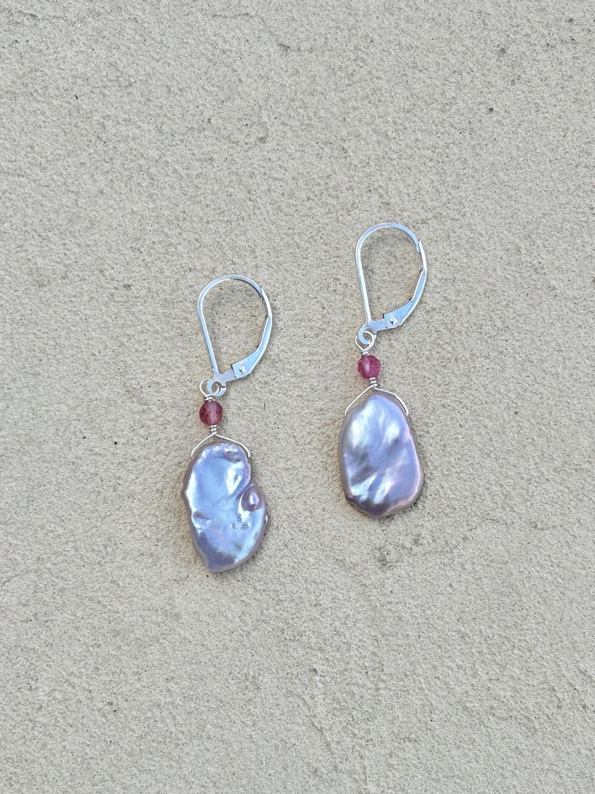 Keishi Pearl with Semi-precious Stone Earrings -Sterling Amy Jahn Consignment with Pink Tourmaline