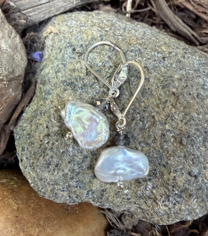 Keshi Nugget Pearl with Semi-precious Stone Sterling Earrings Amy Jahn Consignment with Iolite(top)