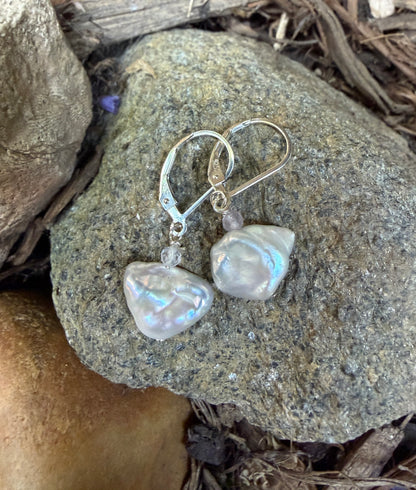 Keshi Nugget Pearl with Semi-precious Stone Sterling Earrings Amy Jahn Consignment with Moonstone